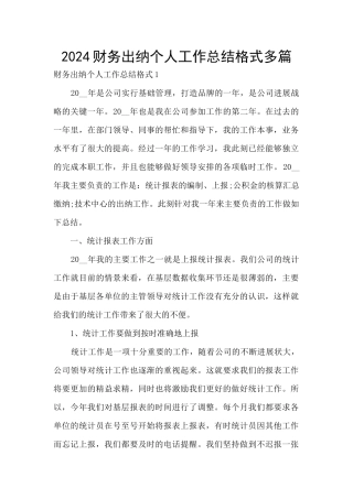 2024财务出纳个人工作总结格式多篇