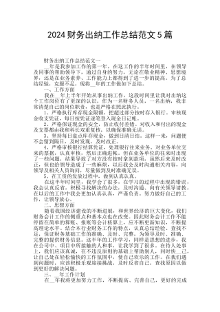 2024财务出纳工作总结范文5篇