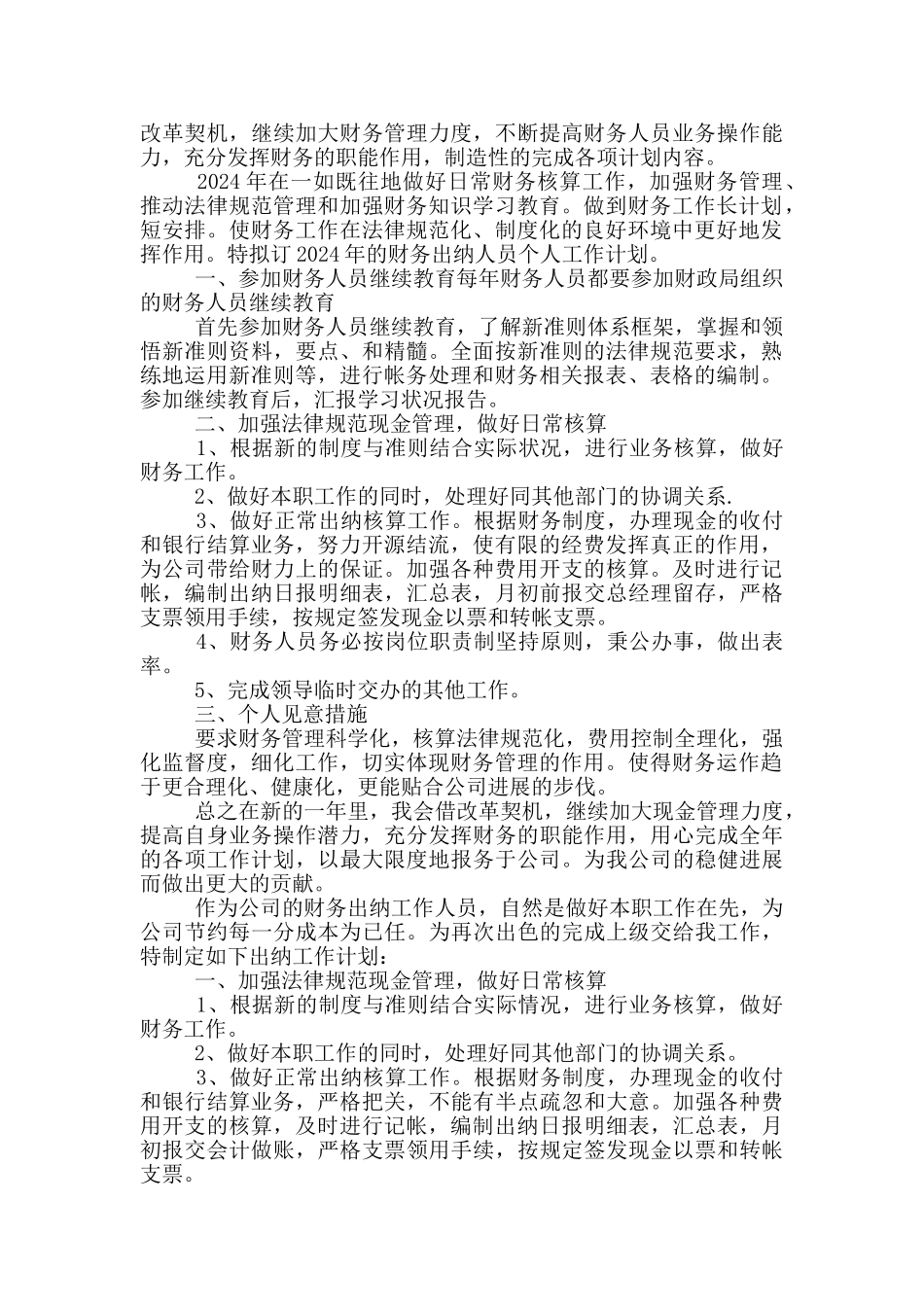 2024财务出纳工作计划例文_第2页