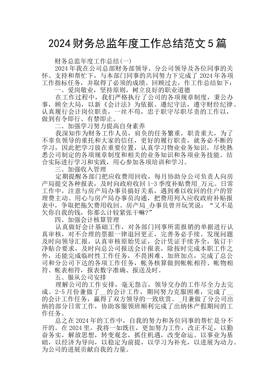 2024财务总监年度工作总结范文5篇_第1页