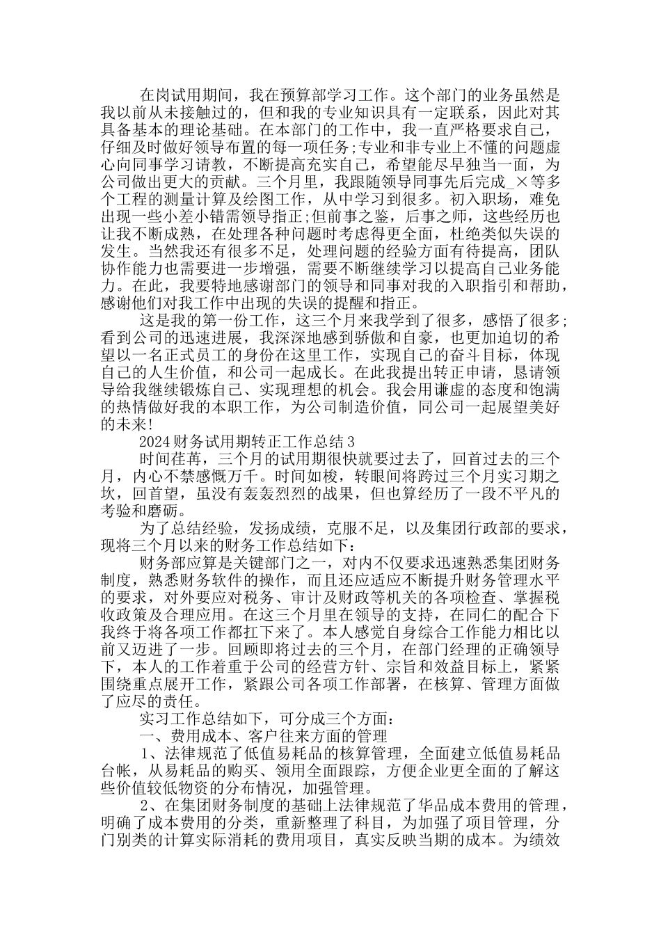 2024财务试用期转正工作总结_第2页