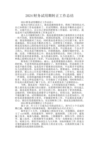 2024财务试用期转正工作总结
