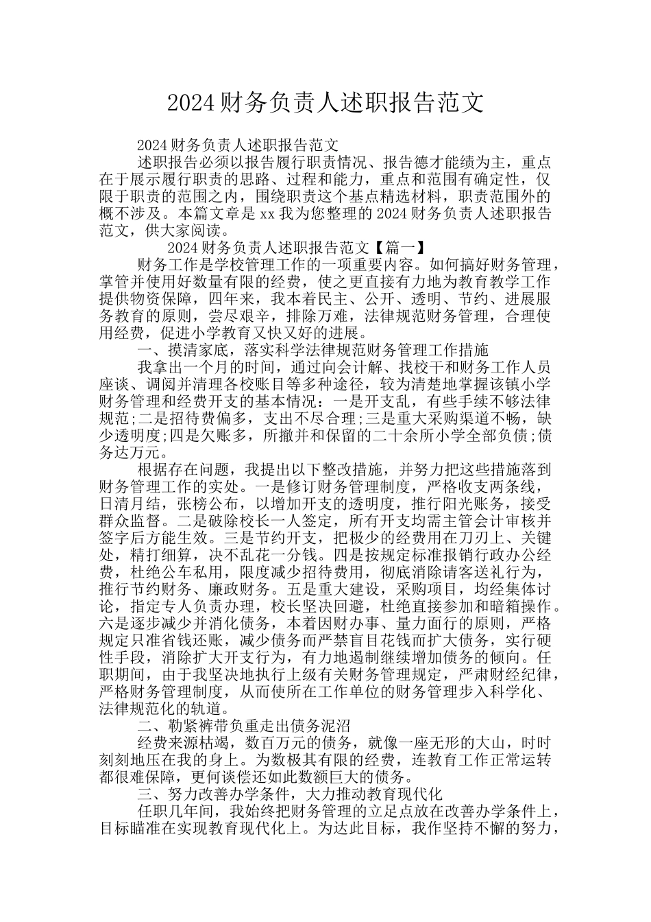 2024财务负责人述职报告范文_第1页