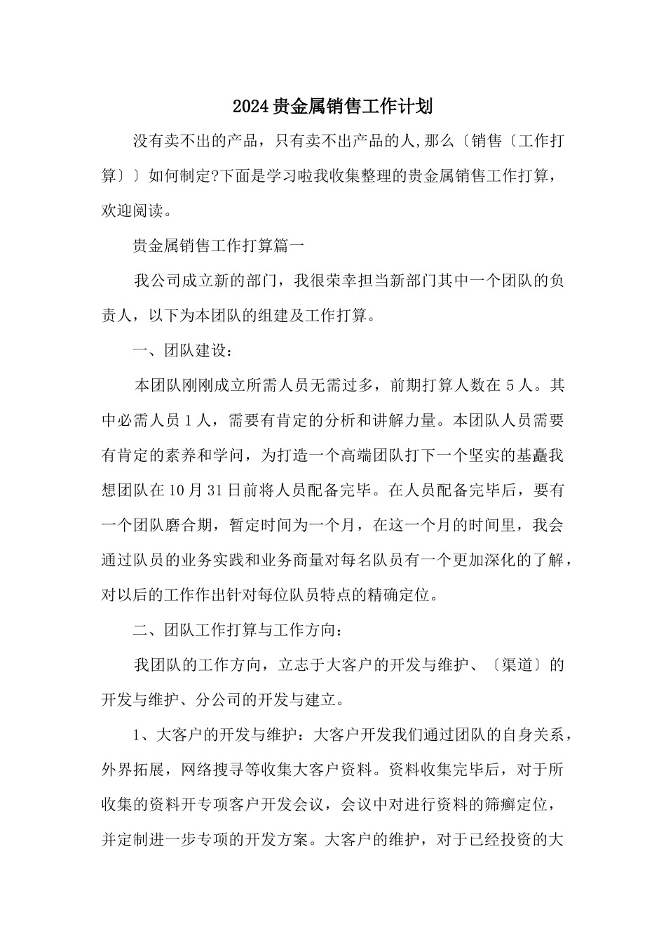 2024贵金属销售工作计划_第1页