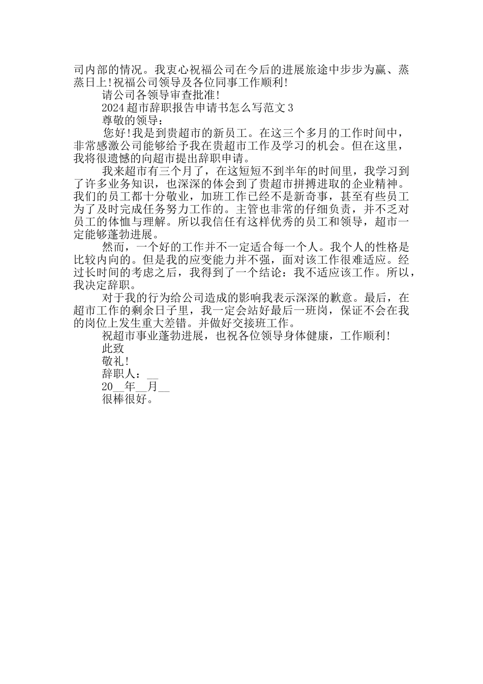 2024超市辞职报告申请书_第2页