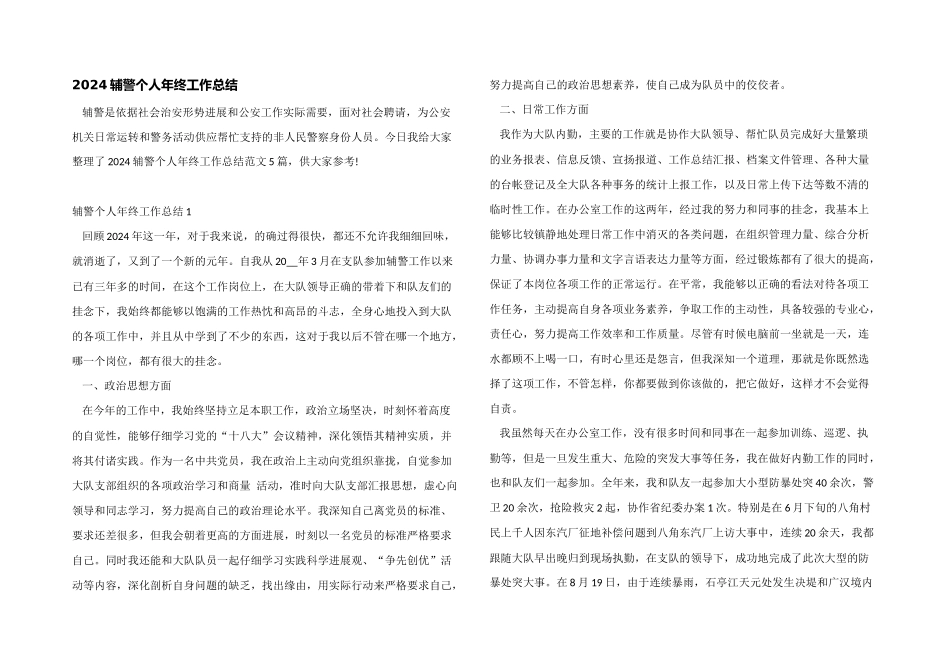 2024辅警个人年终工作总结_第1页