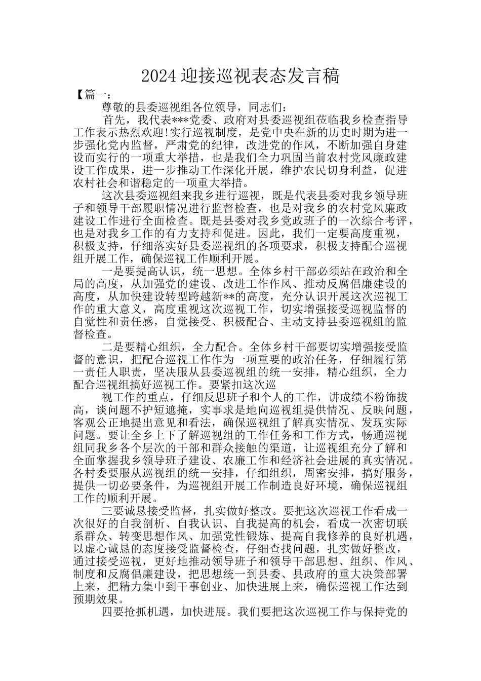 2024迎接巡视表态发言稿_第1页