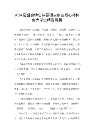 2024迎盛会铸忠诚强担当创业绩心得体会大学生精选两篇