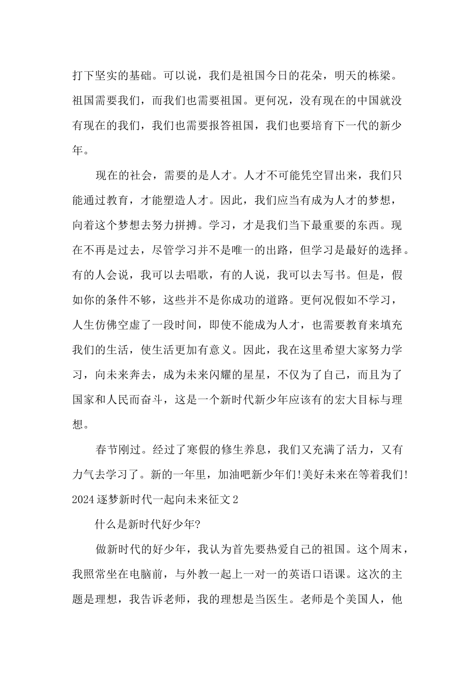 2024逐梦新时代一起向未来征文_第2页