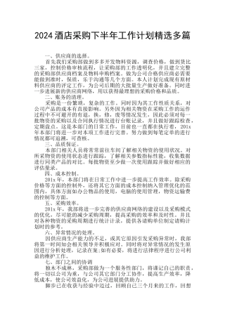 2024酒店采购下半年工作计划精选多篇