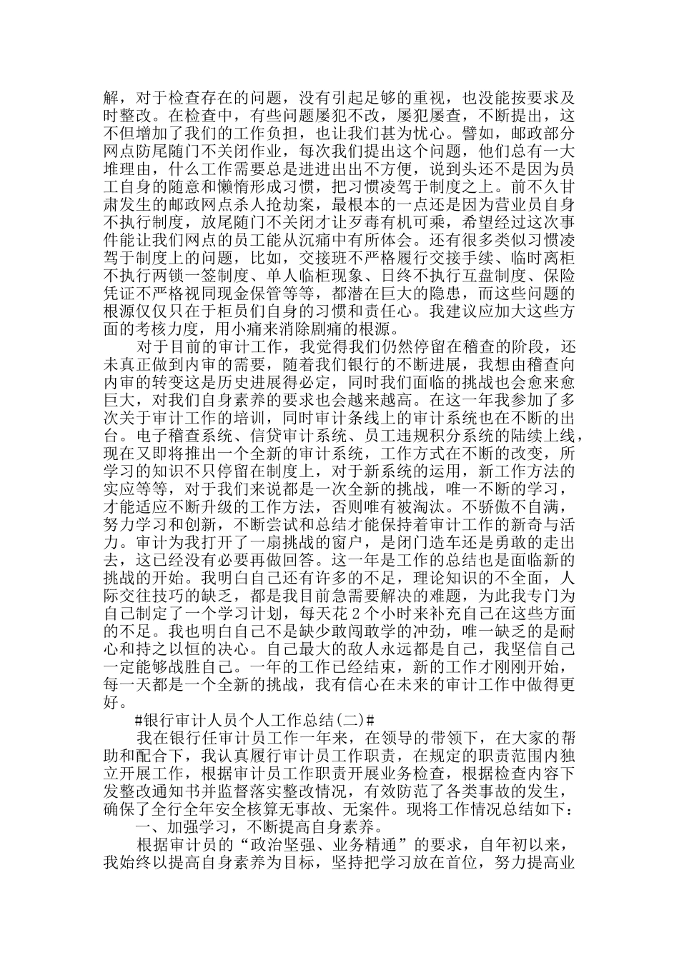 2024银行审计人员个人工作总结5篇_第2页