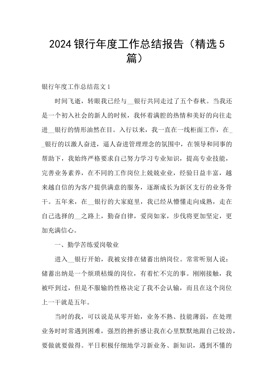 2024银行年度工作总结报告_第1页