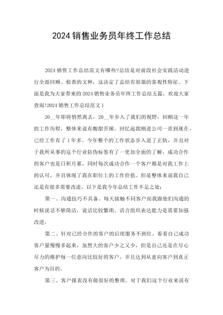 2024销售业务员年终工作总结