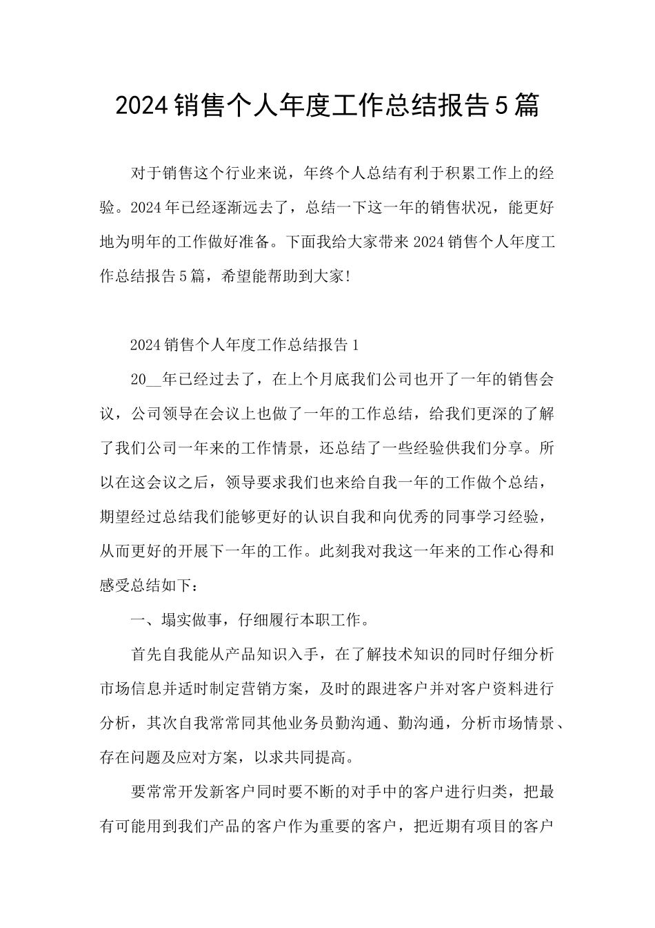 2024销售个人年度工作总结报告5篇_第1页