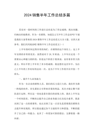 2024销售半年工作总结多篇