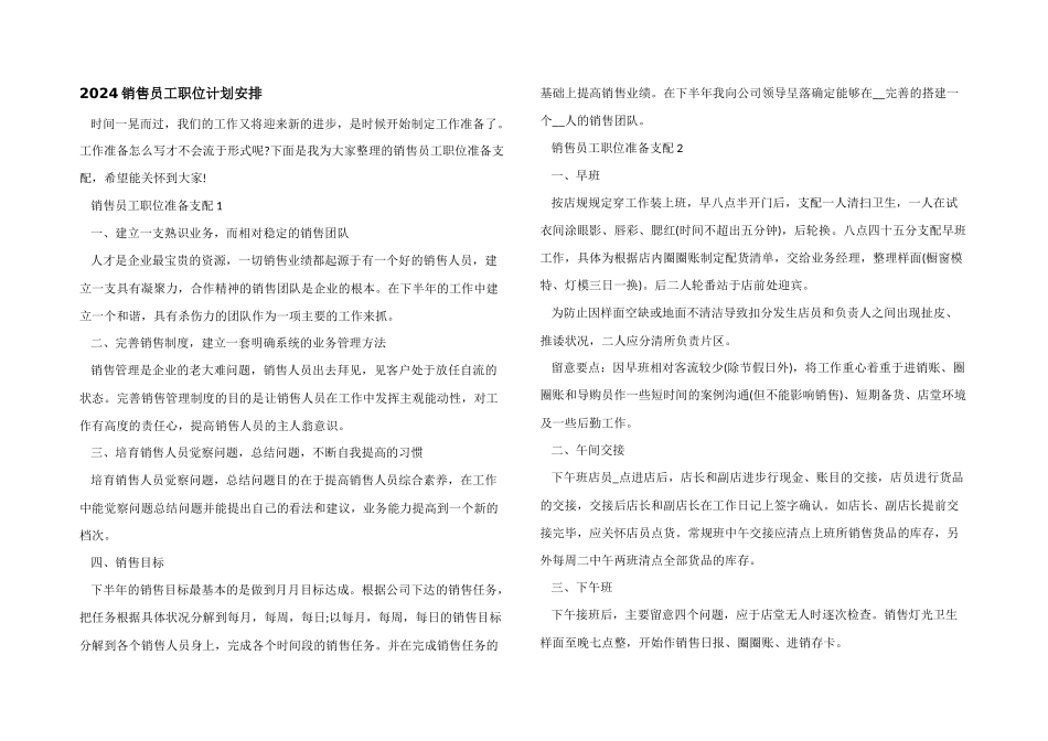 2024销售员工职位计划安排_第1页