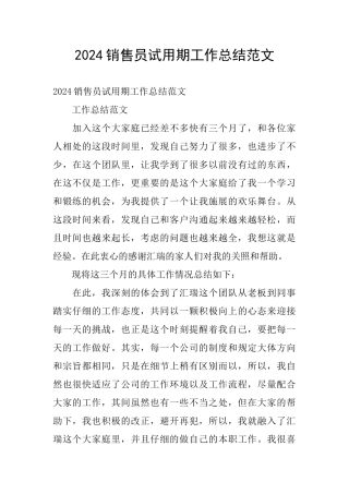 2024销售员试用期工作总结范文