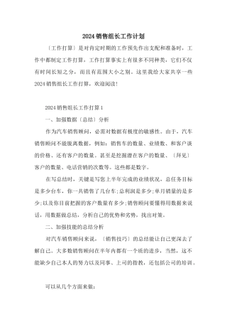 2024销售组长工作计划