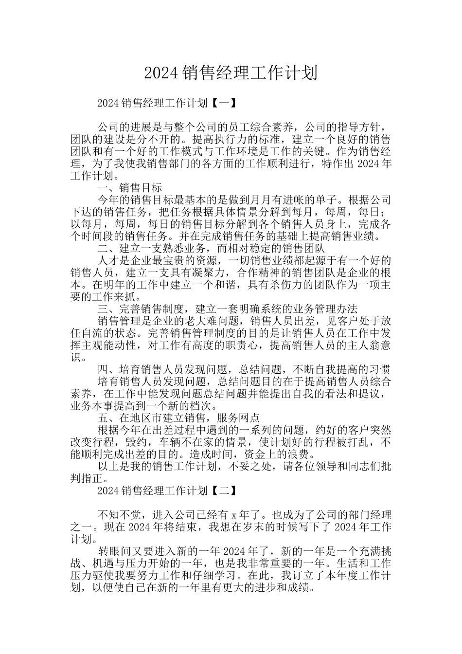 2024销售经理工作计划_第1页