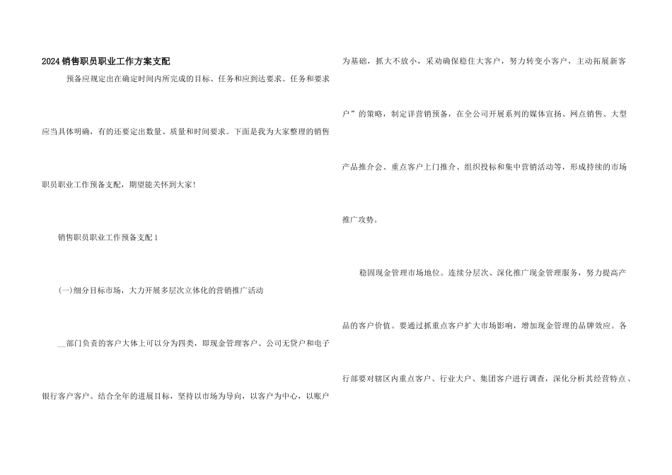 2024销售职员职业工作计划安排_第1页