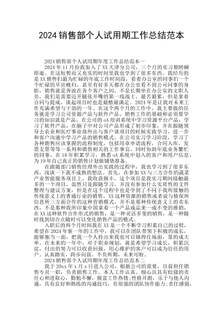 2024销售部个人试用期工作总结范本