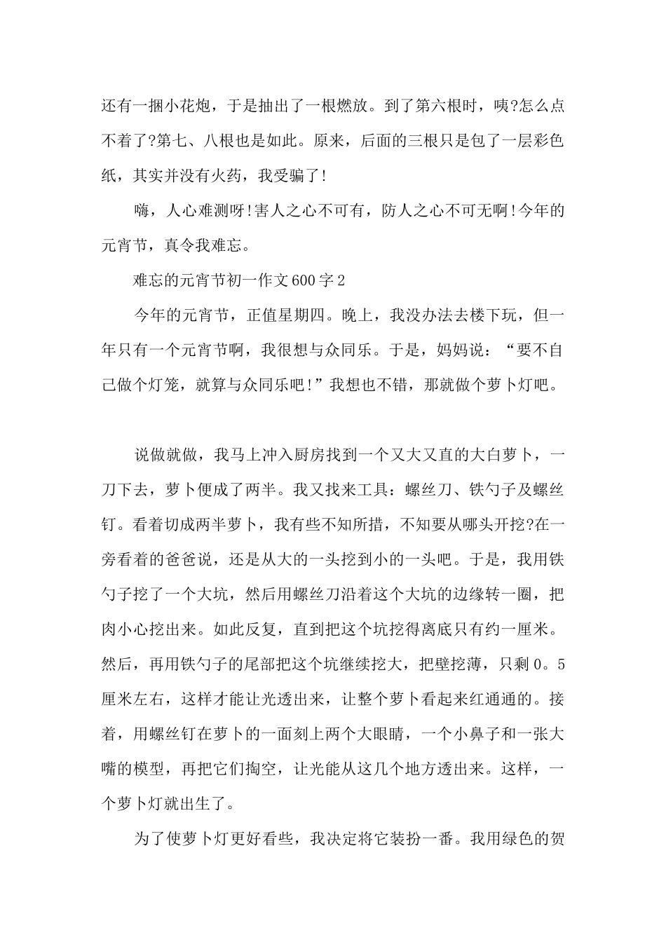 2024难忘的元宵节初一优秀作文600字7篇_第2页