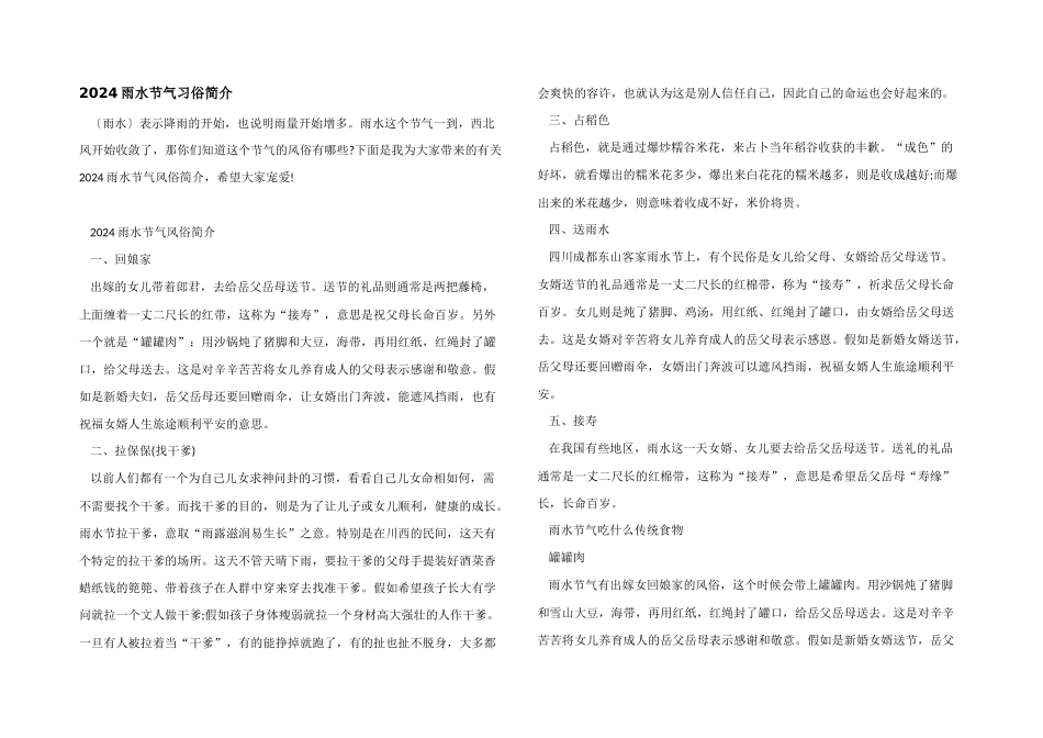 2024雨水节气习俗简介_第1页