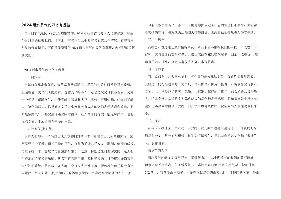 2024雨水节气的习俗有哪些_第1页