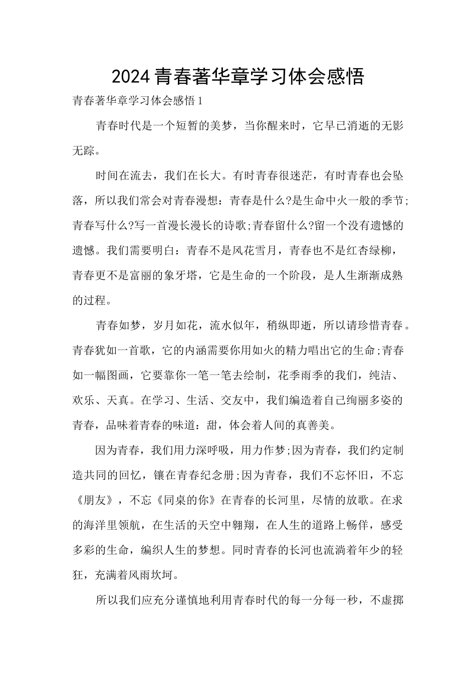2024青春著华章学习体会感悟_第1页