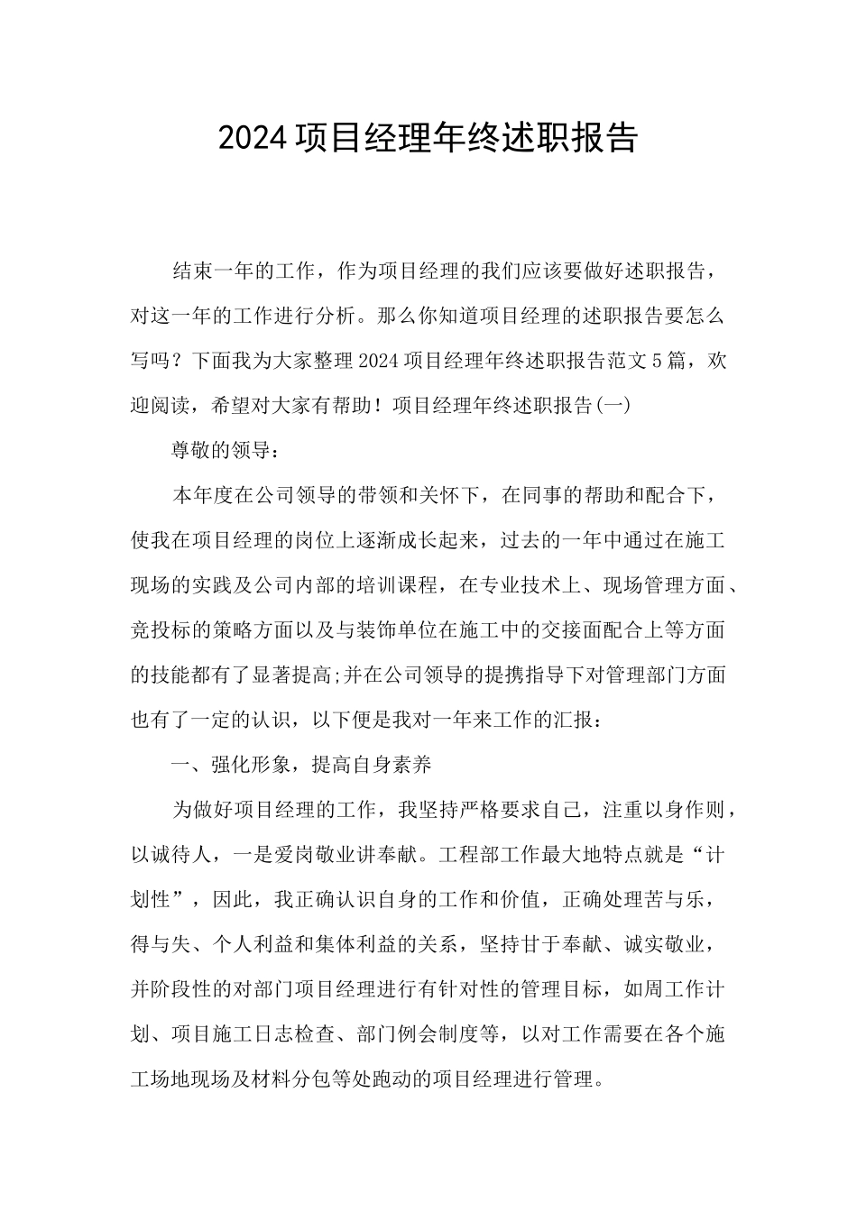2024项目经理年终述职报告_第1页