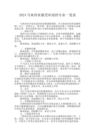 2024马来西亚最受欢迎的专业一览表