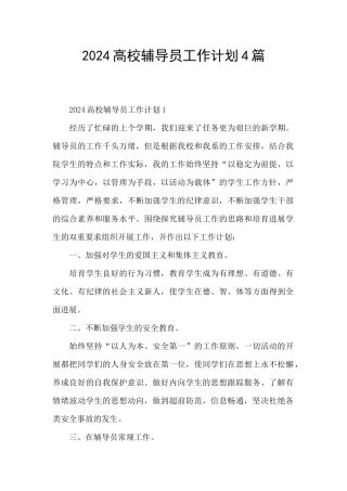 2024高校辅导员工作计划4篇
