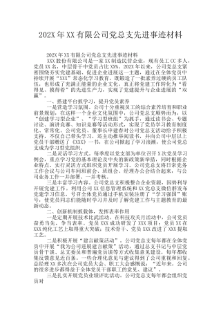 202X年XX有限公司党总支先进事迹材料