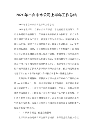 202X年市自来水公司上半年工作总结
