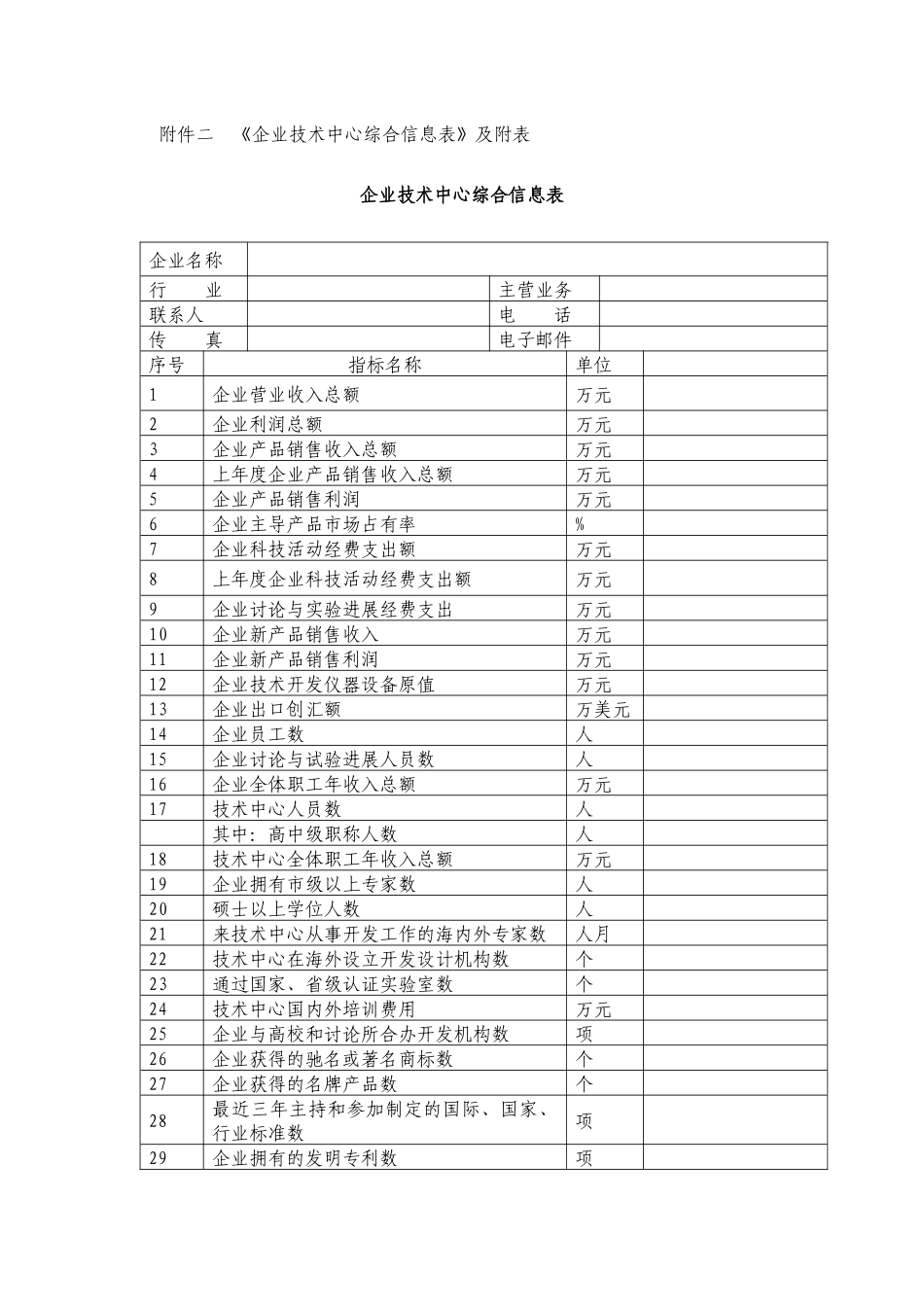 3、附件二：《企业技术中心综合信息表》及附件_第1页