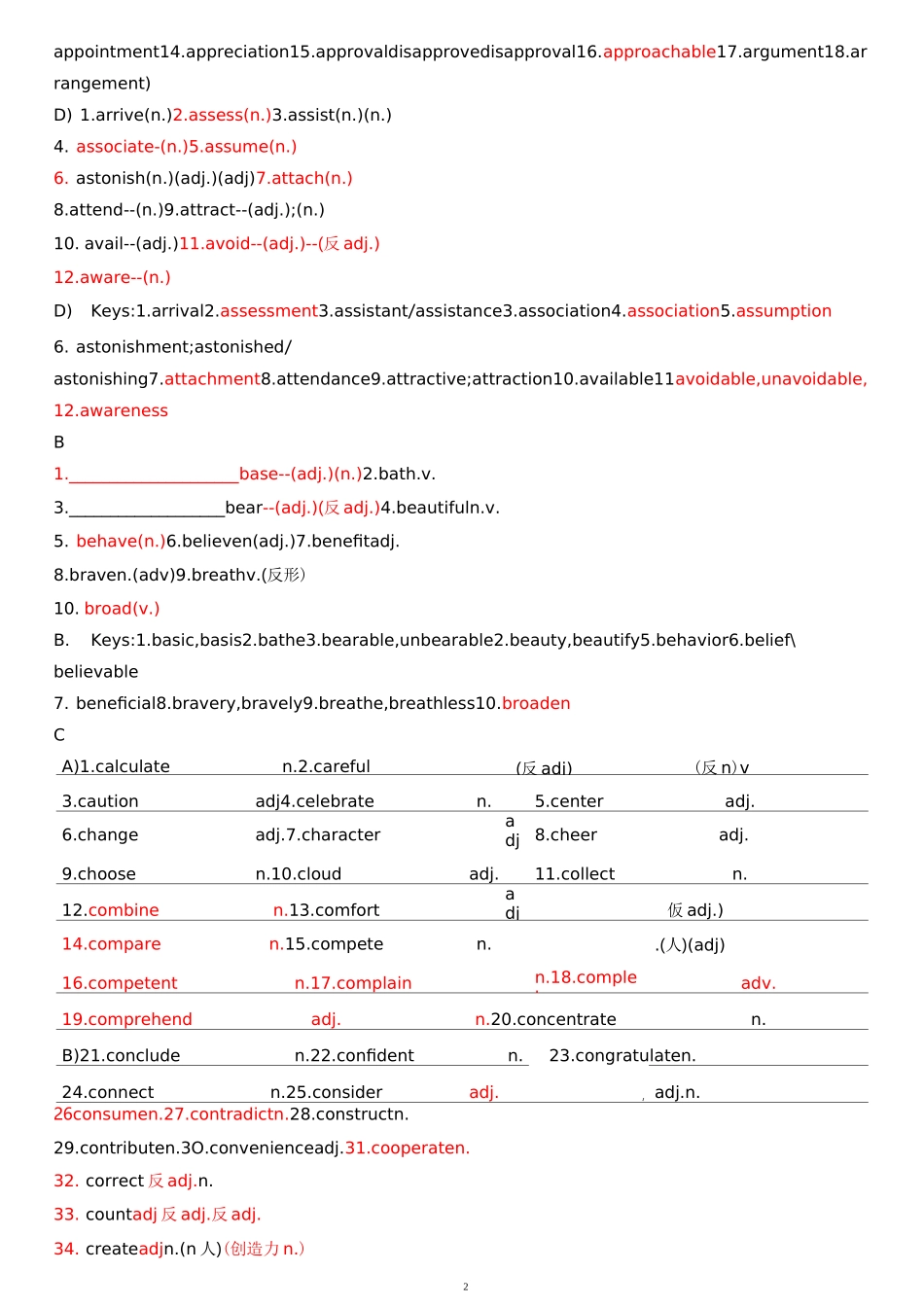 高考语法填空词类转换总表最全教师版(3500词汇表逐一校对)_第2页