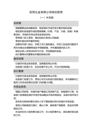 xx五金制造公司岗位职责说明书