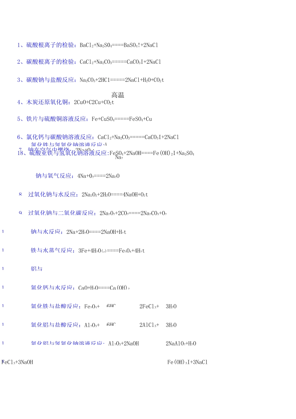 高中化学必修二化学方程式汇总_第1页