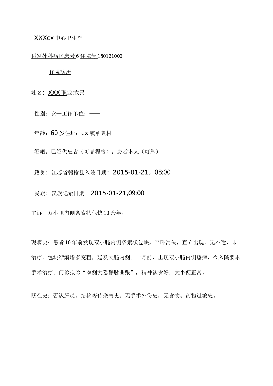 大隐静脉曲张病历模板._第1页