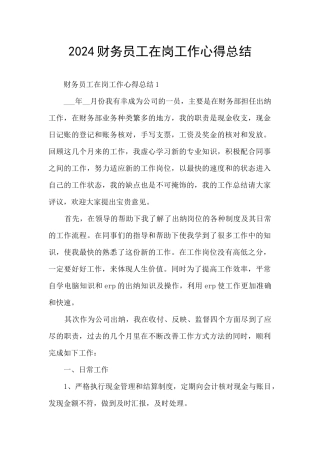 2024财务员工在岗工作心得总结
