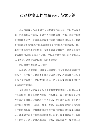 2024财务工作总结word范文5篇