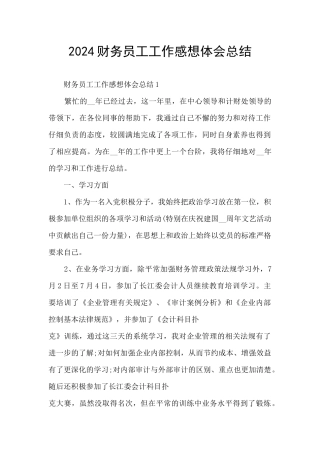 2024财务员工工作感想体会总结