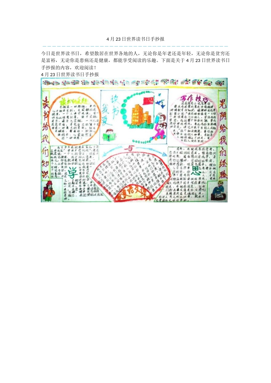 4月23日世界读书日手抄报_第1页