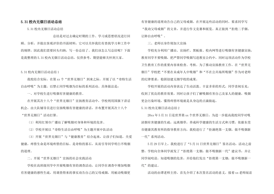 5.31校园无烟日活动总结_第1页