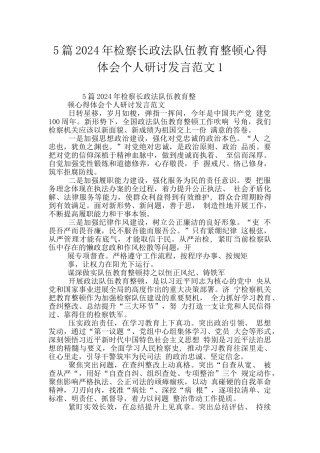 5篇2024年检察长政法队伍教育整顿心得体会个人研讨发言范文1
