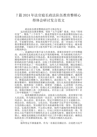 7篇2024年法官庭长政法队伍教育整顿心得体会研讨发言范文