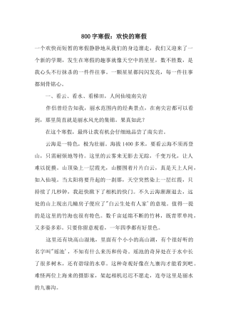800字寒假：快乐的寒假