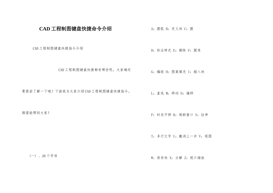 CAD工程制图键盘快捷命令介绍_第1页