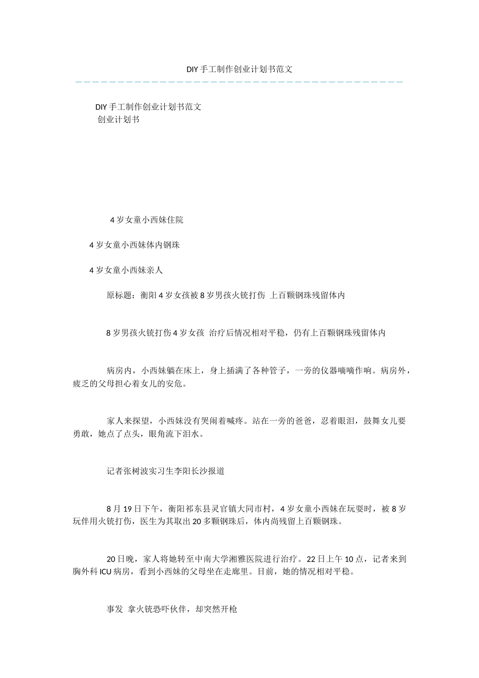 DIY手工制作创业计划书范文_第1页