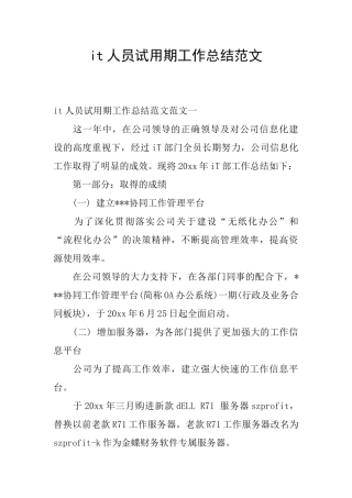 it人员试用期工作总结范文